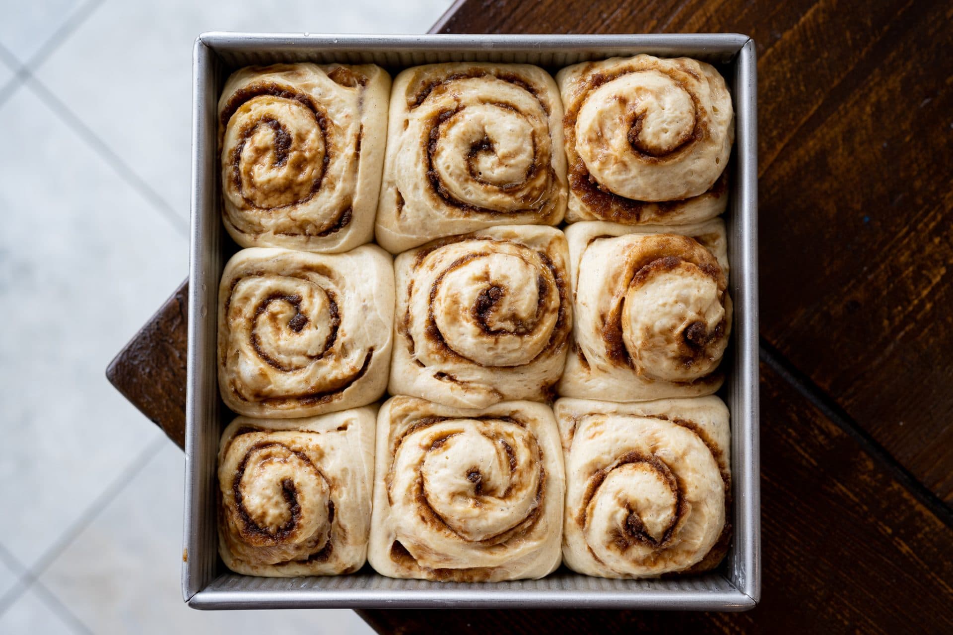 Fully proofed sourdough cardamom rolls