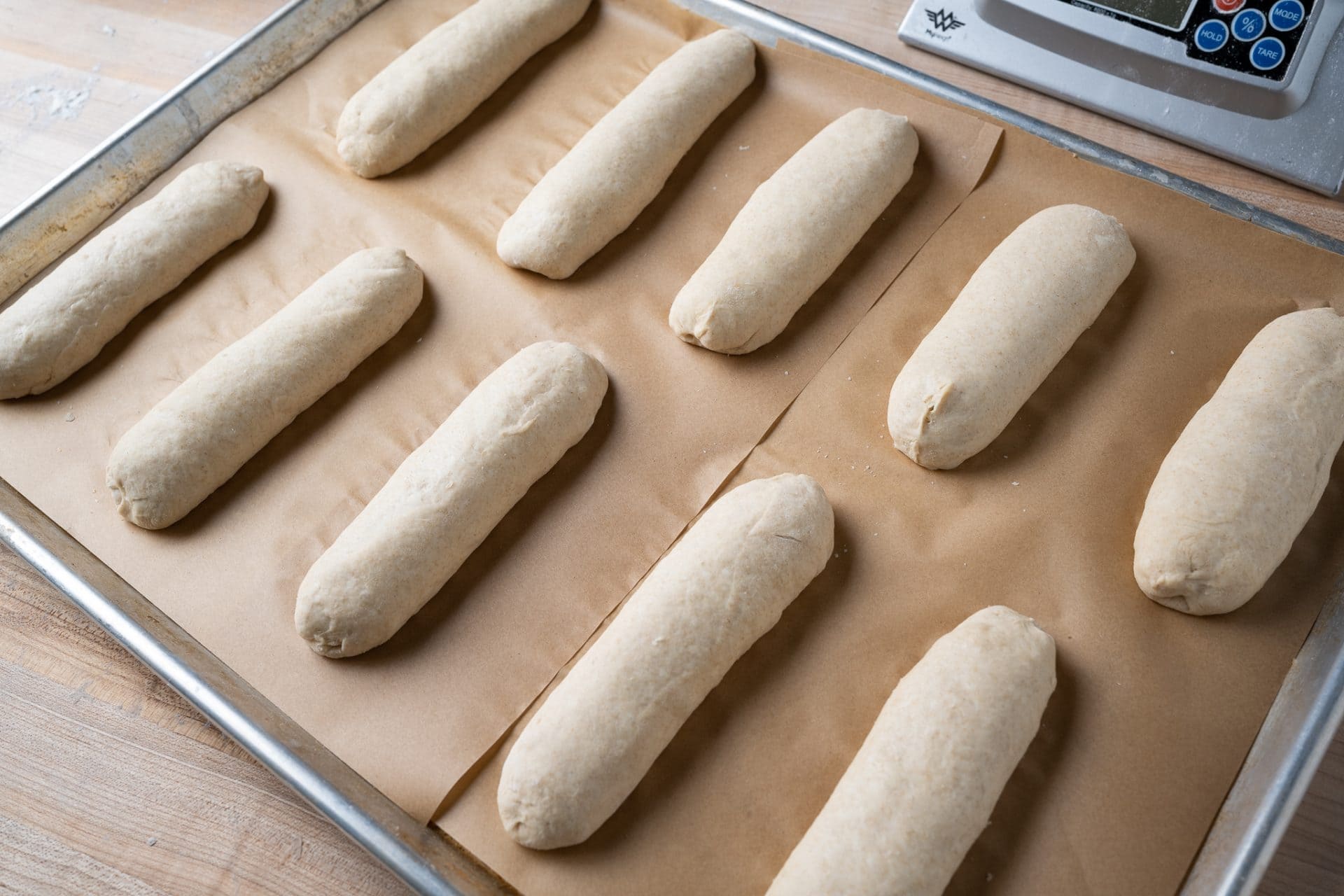 Shaped sourdough hot dog buns