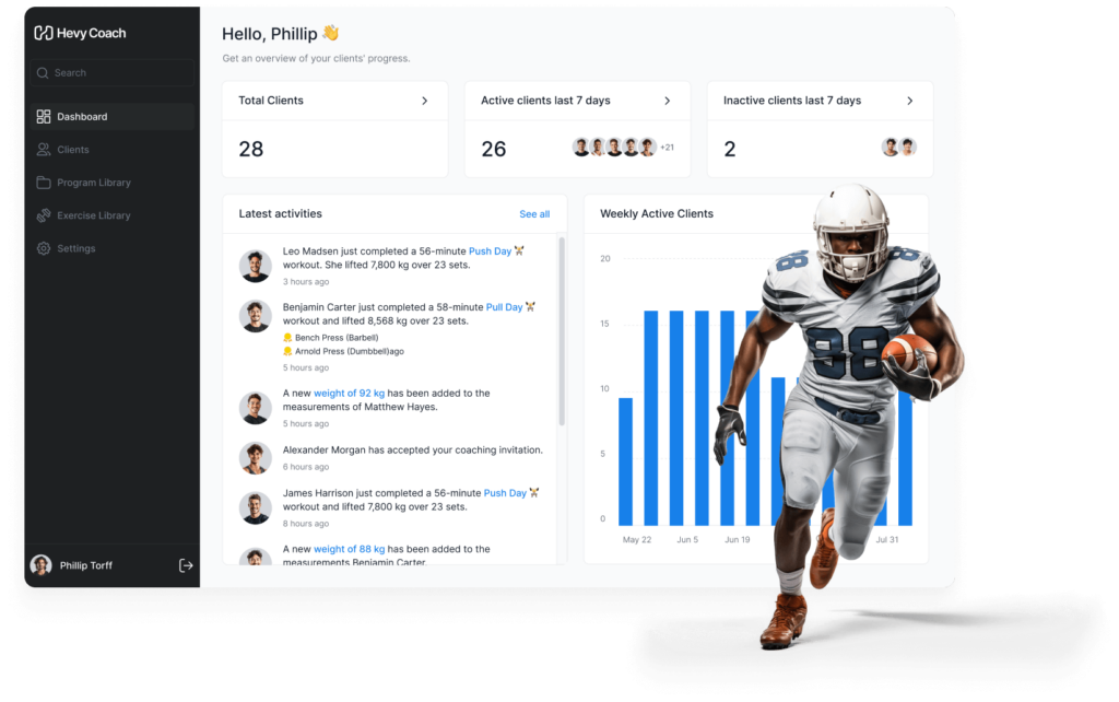 hevy coach strength software american football team