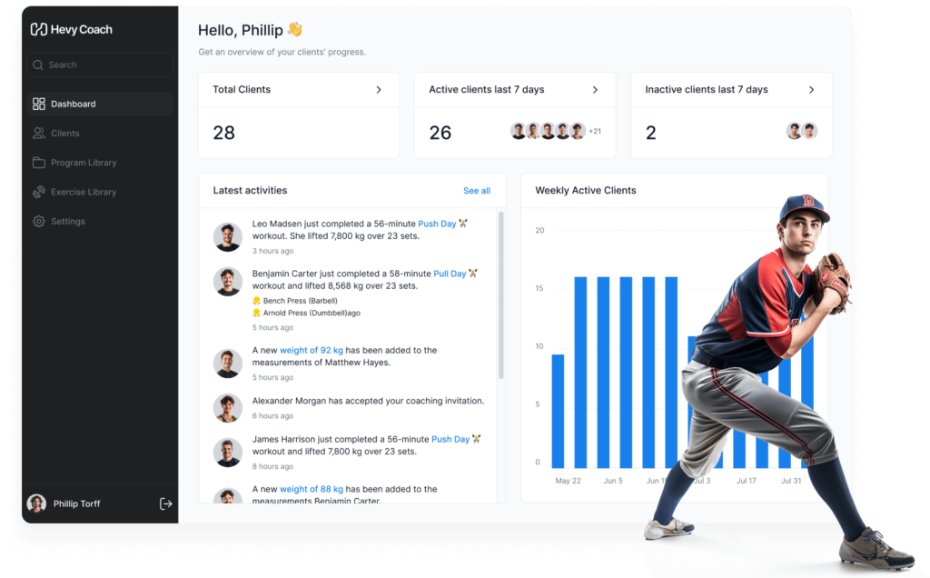 hevy coach strength software baseball softball team