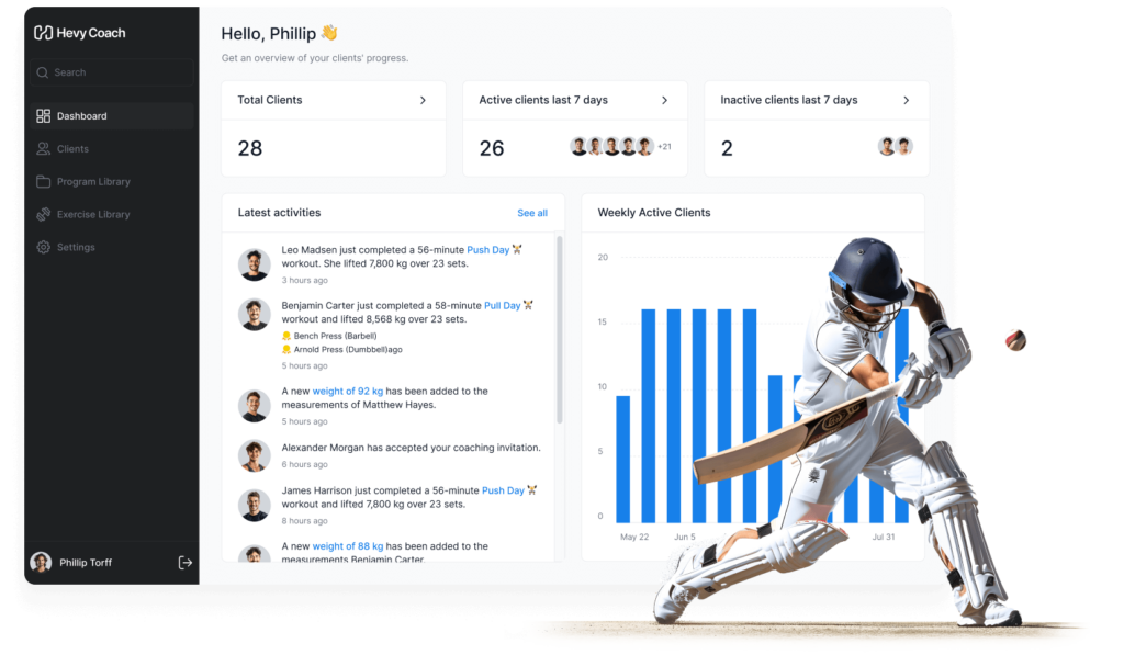 hevy coach strength software cricket team