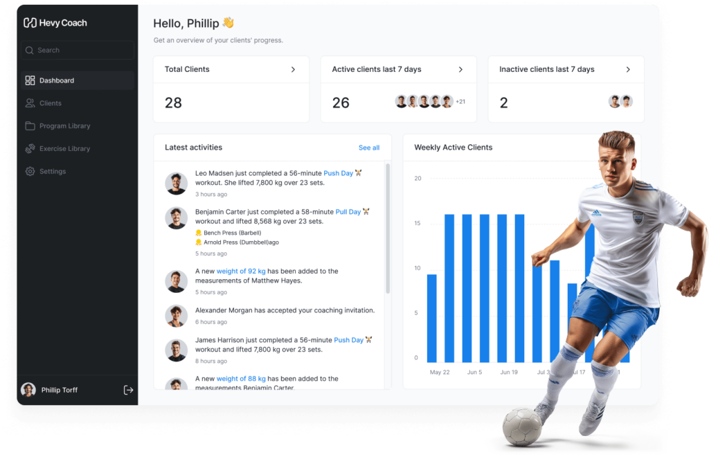 hevy coach strength software soccer football team