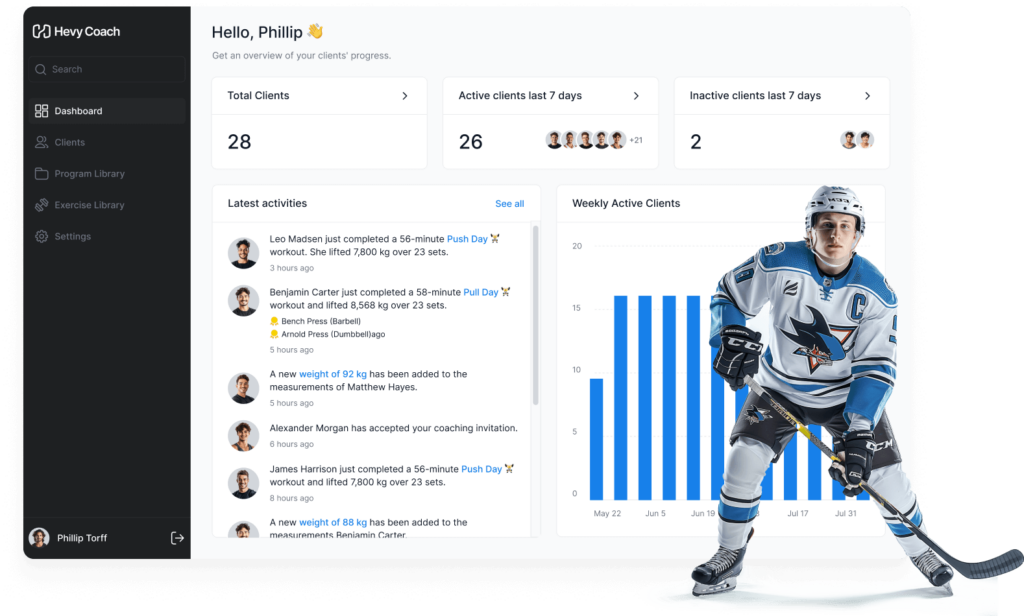 hevy coach strength software ice hockey team
