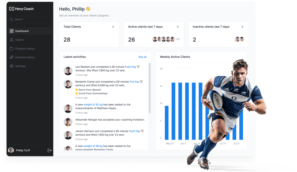 hevy coach strength software rugby team