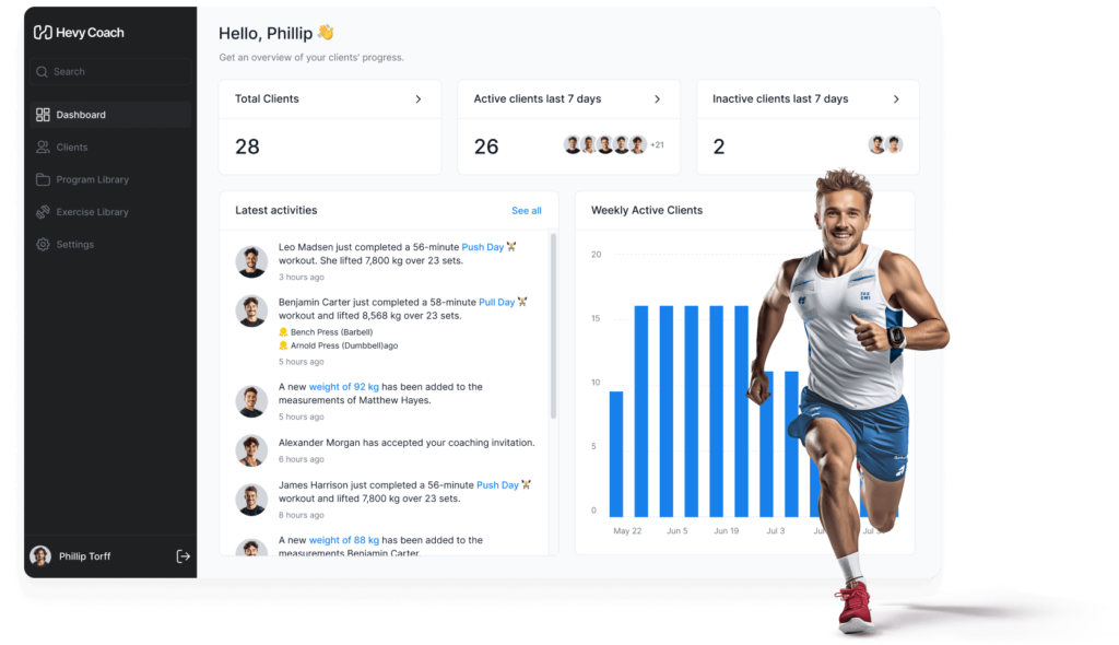 hevy coach strength software running team