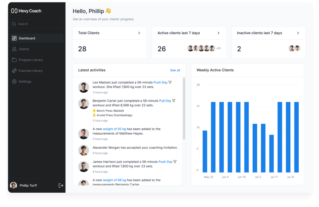 hevy coach strength software sports team