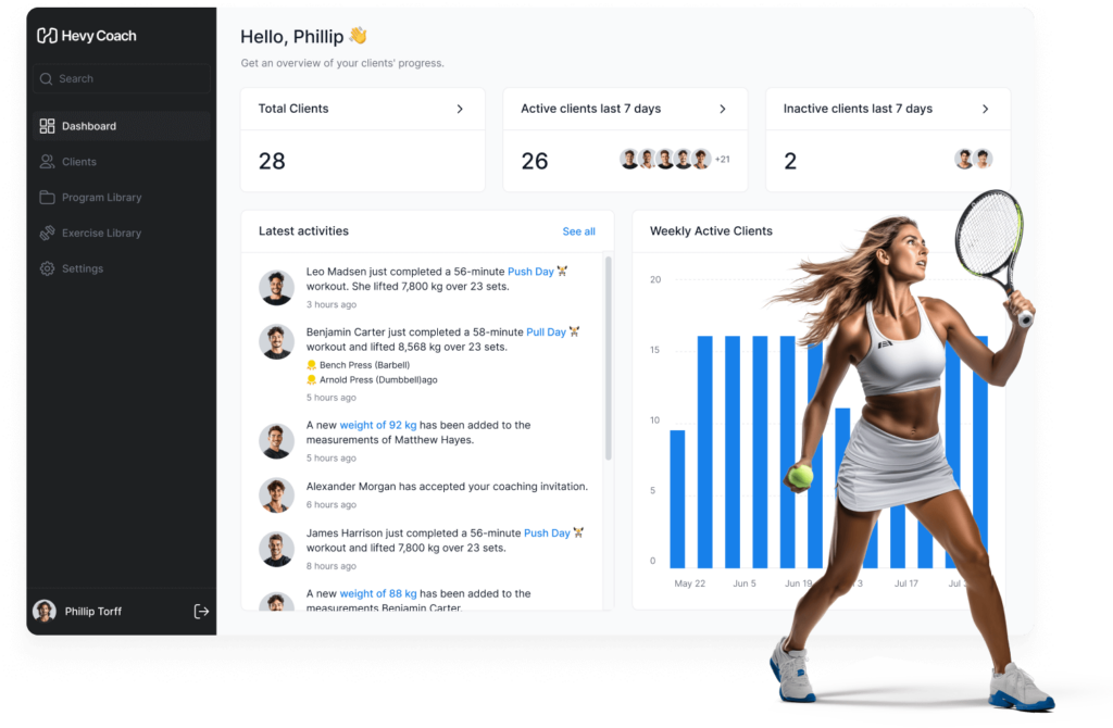 hevy coach strength software tennis team