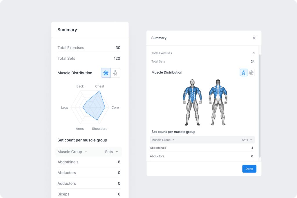 A preview of the workout plan summary and all the details it includes