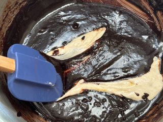 Folding sourdough starter into brownie batter