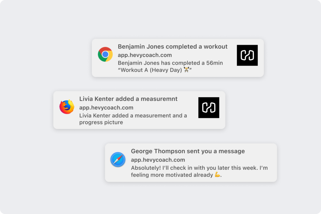 An overview of browser notifications for coaches using Hevy Coach
