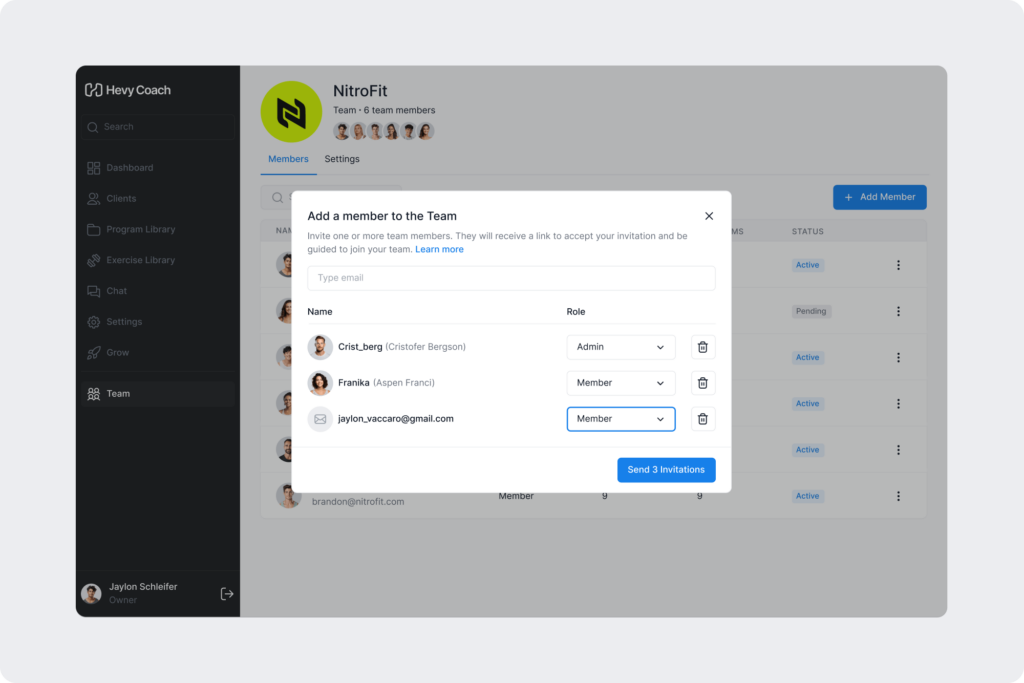 An overview of members on a coaching team