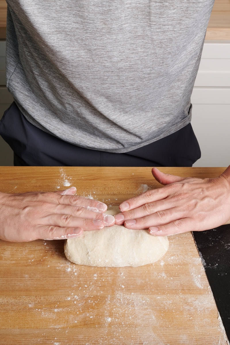 First step to shaping filoncini is to fold the top down.