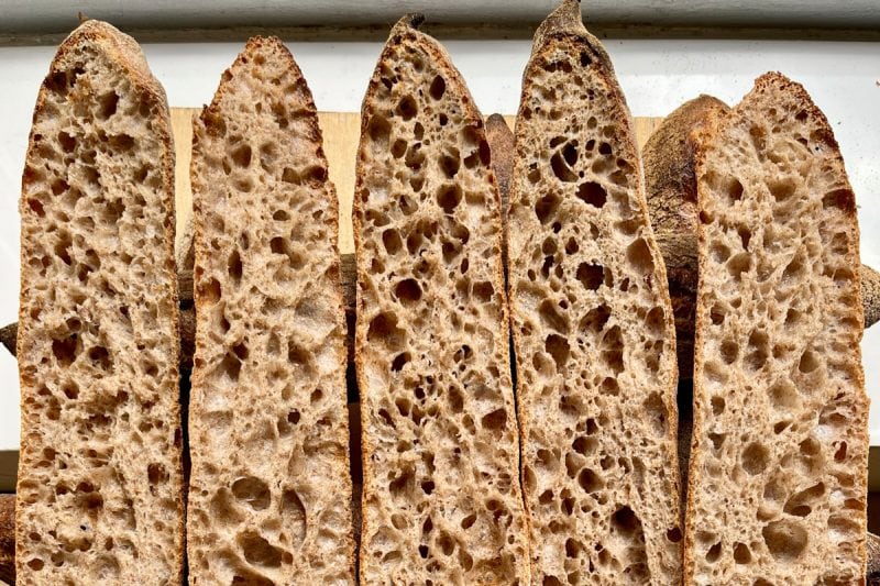 Sliced baguettes with whole grain flour.
