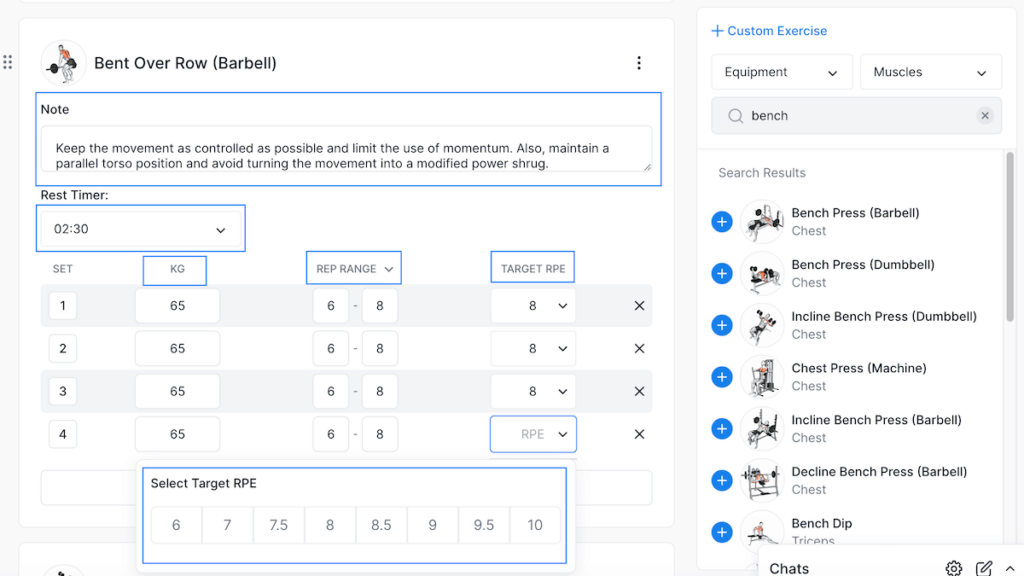 hevy coach workout builder features displayed