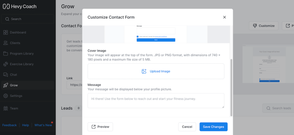 overview of the lead generation feature in hevy coach