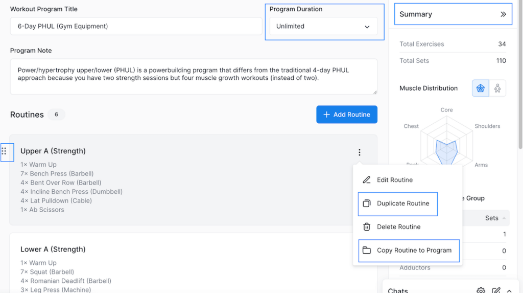 an overview of the program builder in the hevy coach platform