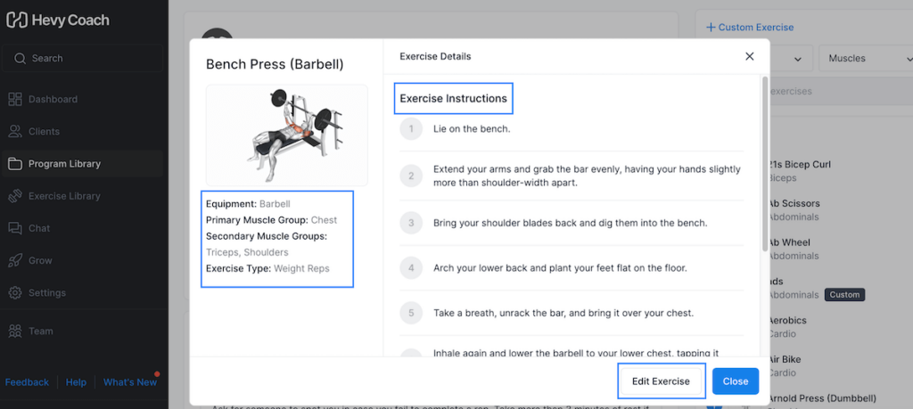 overview of a movement from the hevy coach exercise library