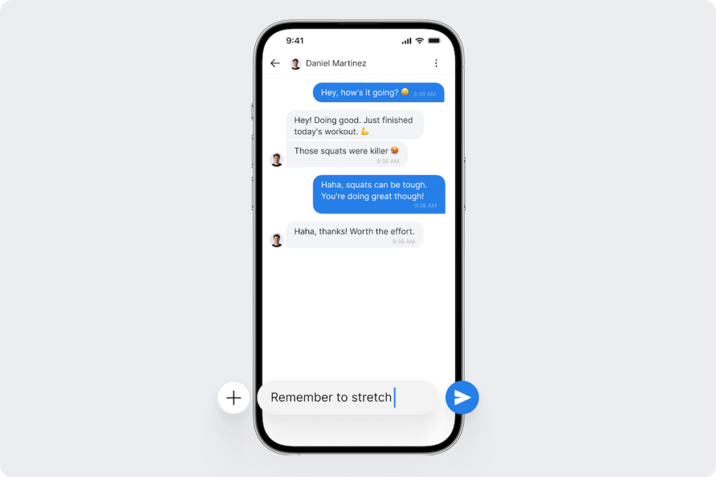 an overview of a chat between a trainer and their client through the hevy coach app