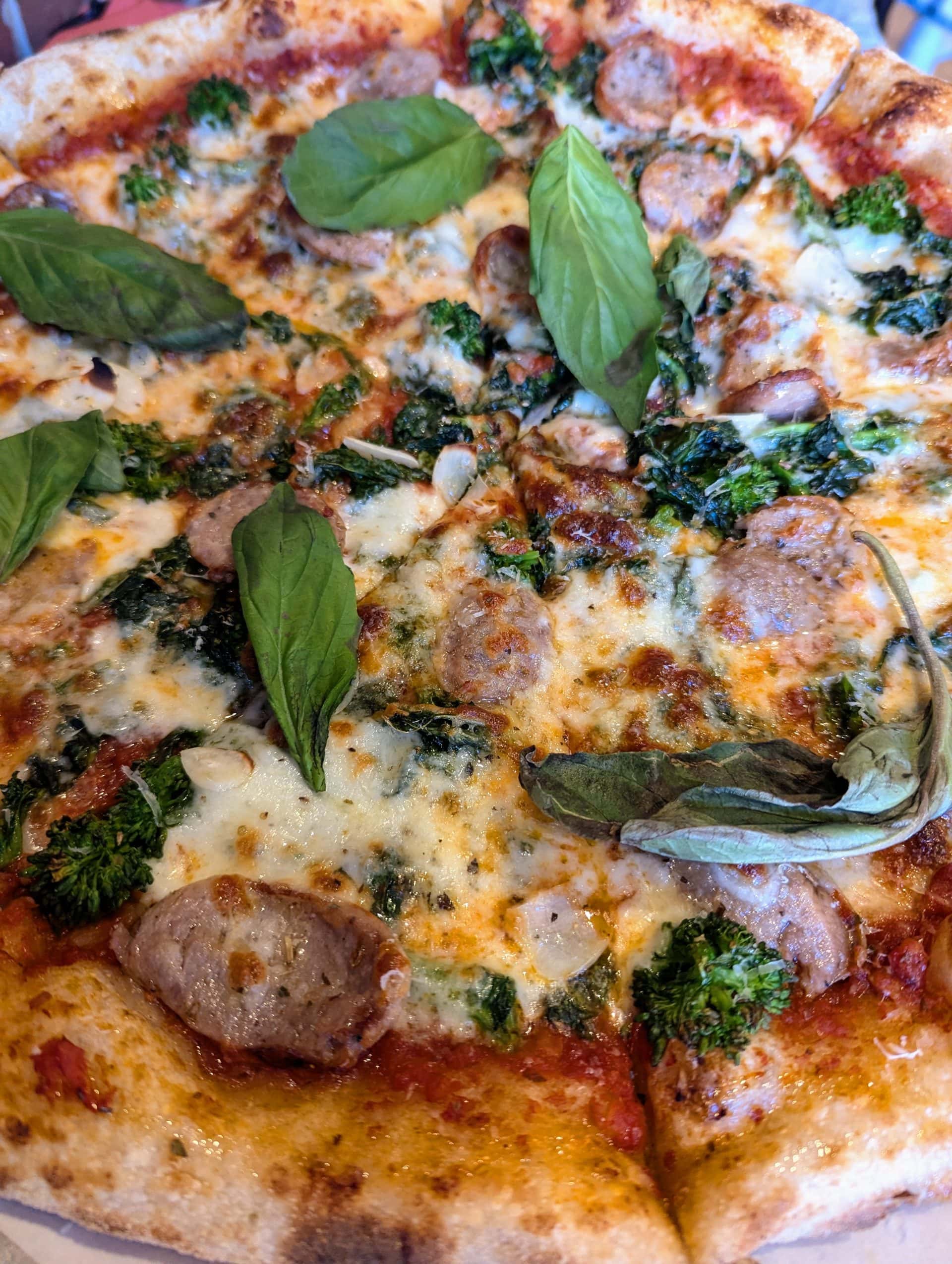 Pizza with toppings.