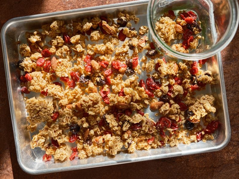 Sourdough discard granola with cranberries.