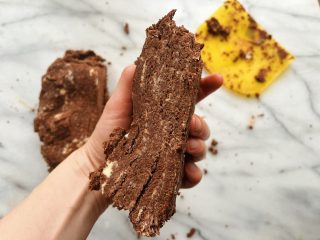 Cocoa galette crust after mixing.